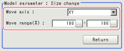 Model - "Model parameter: Size change" area