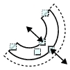 Illustration of how to adjust the width of an arc