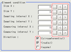 Measurement parameters - "Defect size" area