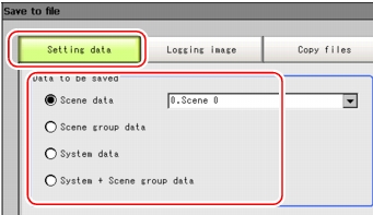 Save to file - Setting Data window