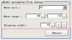 Model registration - Model parameter: "Size change" area