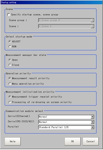 Startup Setting window